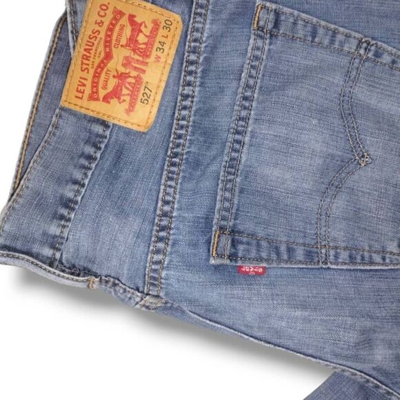Levis 527 Jeans Sz 34/30 Boot Leg High Rise Faded Weathered Women Men - Picture 7 of 14